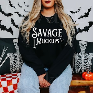 Black Gildan 18000 Halloween Mockup | Halloween Mockup | Sweatshirt Mockup | Black Sweatshirt Mockup | Black Halloween Shirt Mockup