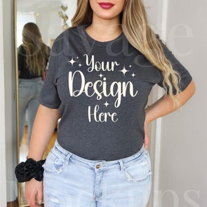 Bella Canvas 3001 Dark Gray Heather Mockup | Bella Canvas Tshirt  | Dark Gray Bella Canvas | Trendy Mockup | Model Mockup
