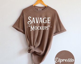 Comfort Colors Espresso Mockup | C1717 Mockup | Hanging Shirt Mockup | Flat Lay Mockup | Brown Shirt Mockup | Unisex Shirt Mockup