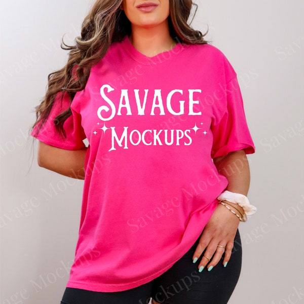 Comfort Colors HELICONIA Mockup | C1717 Shirt Mockup | Model Mockup | Pink Shirt Mockup | Minimalist Mockup | Unisex Shirt Mockup