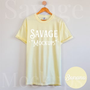 Banana Comfort Colors Mockup | C1717 Mockup | Hanging Shirt Mockup | Flat Lay Mockup | Yellow Shirt Mockup | Unisex Shirt Mockup