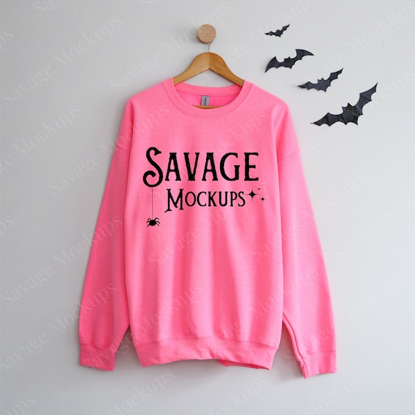 Halloween Gildan 18000 Safety Pink Mockup | Halloween Mockup | Sweatshirt Mockup | Pink Sweatshirt Mockup | Fall Mockup | Tshirt Mockup