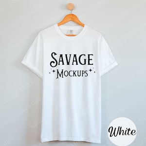 Comfort Colors White 1717 Mockup | C1717 Mockup | Hanging Shirt Mockup | White Shirt Mockup | Flat Lay Mockup | Unisex Shirt Mockup