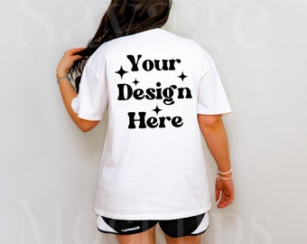 Back of White Gildan 5000 Mockup | Back of Shirt Mockup | White Gildan 5000 Shirt | Trendy Model Mockup | Gildan White TShirt Mockup