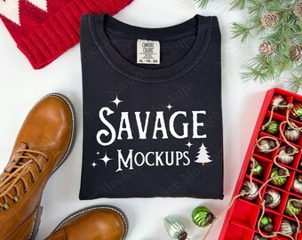 Black Comfort Colors 1717 Mockup | Christmas Comfort Colors Mockup | Christmas Mockup | Black Christmas shirt Mockup | Black 1717 mockup