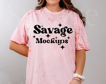 Maqueta de camiseta con efecto teñido anudado rosa / Maqueta de camiseta Comfort Colors 1745 / Maqueta de modelo / Maqueta de camiseta con efecto teñido anudado rosa / Maqueta de camiseta unisex