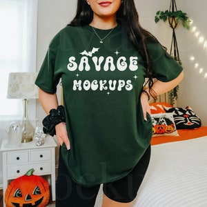 Forest Green Gildan 5000 Halloween Mockup | Spooky Halloween Tshirt Mockup | Dark Green Tshirt Mockup | Cute Trendy Halloween Mockup