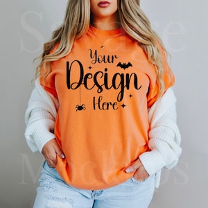 Burnt Orange Comfort Colors Halloween Mockup | Comfort Colors 1717 mockup | Orange Halloween Shirt Mockup | Halloween Model Mock