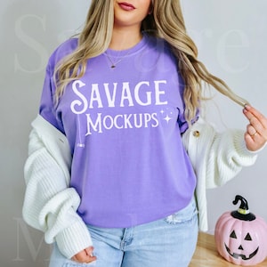 Violet Comfort Colors Halloween Mockup | Comfort Colors 1717 Mockup | Comfort Colors Halloween Mockup | Pastel Halloween Shirt Mockup