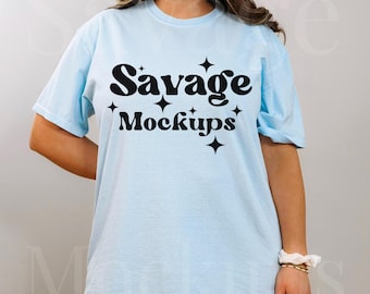 Chambray Comfort Colors Mockup | C1717 Shirt Mockup | Model Mockup | Blue Shirt Mockup | Minimalist Mockup | Unisex Shirt Mockup