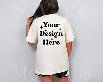 Back of Natural Gildan 5000 Mockup | Back of Shirt Mockup | Natural Gildan 5000 Shirt | Trendy Model Mockup | Gildan Natural TShirt Mockup