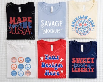 Vierter Juli Mockup | Bella Canvas 3001 Mockup | Patriotisches Mockup | Rot Weiß und Blau Mockup | Flaches Mockup | Gruppen Shirt Mockup
