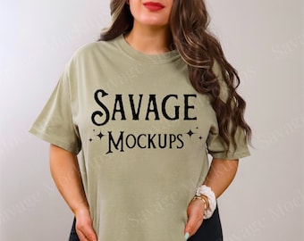 Comfort Colors KHAKI Mockup | C1717 Shirt Mockup | Model Mockup | KHAKI Shirt Mockup | Minimalist Mockup | Unisex Shirt Mockup
