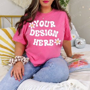 Comfort Colors CRUNCHBERRY Mockup | Pink Shirt Mockup | Model Mockup | 1717 Shirt Mockup | Trendy Shirt Mockup | Preppy Shirt Mockup