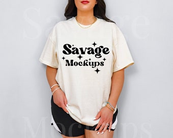 Natural Gildan 5000 Mockup | Natural Gildan 5000 Shirt | Trendy Mockup | Model Mockup | Minimalist Mockup | Gildan Natural TShirt Mockup