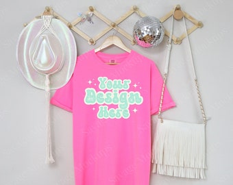 Neon Pink Comfort Colors Mockup | Comfort Colors Beach Cowgirl Mockup | Preppy Shirt Mockup | Hanging Shirt Mockup | Pink Shirt Mockup