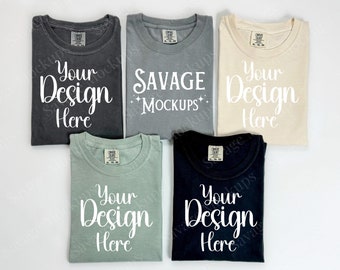 Comfort Colors Mockup | Comfort Colors Group Mockup | Pepper, Gray, Ivory, Bay, and Black mockup | Flat Lay Mockup | Folded Shirt Mockup