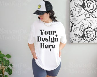 White Comfort Colors 1717 Mockup | C1717 Shirt Mockup | Model Mockup | White Shirt Mockup | Trendy Mockup | Lifestyle Aesthetic Mockup