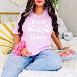 Lilac Bella Canvas 3001 Mockup | Lilac Shirt Mockup | Trendy Mockup | Bella Canvas Mockup | Model Mockup |  3001 Mockup