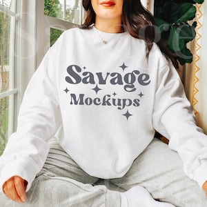 White Comfort Colors 1566 Mockup | White 1566 Sweatshirt Mockup | Crewneck Mockup | Model Mockup | POD Sweatshirt Mockup
