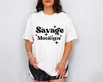 White Gildan 5000 Mockup | White Gildan 5000 Shirt | Trendy Mockup | Model Mockup | Minimalist Mockup | Gildan White TShirt Mockup