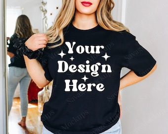 Maqueta Gildan 5000 Negra / Camisa Gildan 5000 Negra / Maqueta de Moda / Maqueta Modelo / Maqueta de Camiseta / Camiseta Negra Gildan / Camiseta Negra
