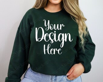 Forest Green Gildan 18000 Mockup | Sweatshirt Mockup | Forest Green Sweatshirt Mockup | Tshirt Mockup | Model Mockup | Gildan Mockup