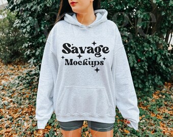 Ash Gildan 18500 Hoodie Mockup | Sweatshirt Mockup | Ash Hooded Sweatshirt Mockup | Trendy Outdoor Mockup | Gildan 18500 Mockup