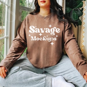 Espresso Comfort Colors 1466 Sweatshirt Mockup | Espresso 1466 Model Mockup | Comfort Colors Lightweight Sweatshirt | Cozy Lifestyle Mockup