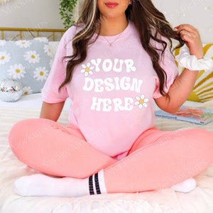 Comfort Colors Blossom Mockup | Pink Shirt Mockup | Model Mockup | 1717 Shirt Mockup | Trendy Shirt Mockup | Preppy Shirt Mockup