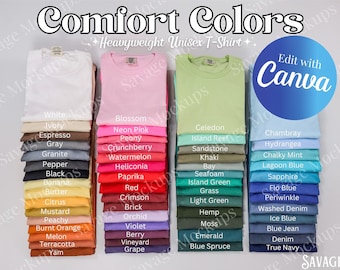 Comfort Colors Color Chart | 1717 Color Chart | Color Chart Mockup | Flat Lay Mockup | Group Shirt Mockup | Unisex Shirt Mockup