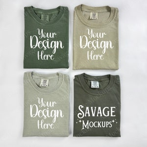 Green Comfort Colors Mockup | Group Shirt Mockup | Hemp, Khaki, Sandstone, and Sage Comfort Colors | Flat Lay Mockup | Folded Shirt Mockup