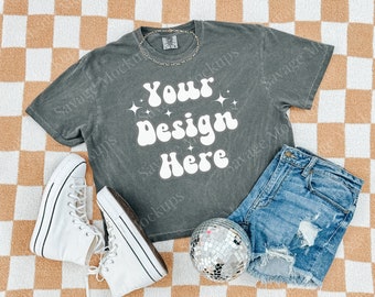 Pepper Comfort Colors 3023cl Mockup | 3023 Mockup | Comfort Colors Mockup | Trendy Flat Lay | Women’s Boxy Tee Mockup | Pepper Shirt Mockup
