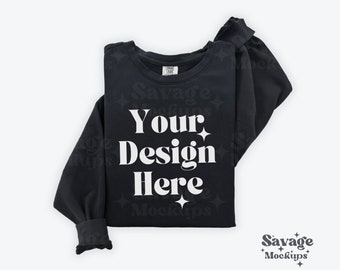 Black Comfort Colors 1466 Sweatshirt Mockup | Black 1466 Mockup | Comfort Colors Lightweight Sweatshirt Mockup | Black Sweatshirt