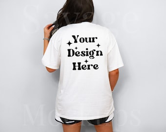Back of White Gildan 5000 Mockup | White Gildan 5000 Shirt | Back of shirt Mockup | Model Mockup | Minimalist Mockup | Gildan White Mockup