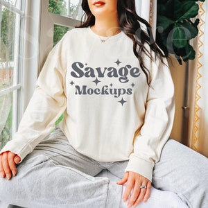 Ivory Comfort Colors 1466 Sweatshirt Mockup | Ivory 1466 Model Mockup | Comfort Colors Lightweight Sweatshirt Mockup | Cozy Lifestyle Mockup