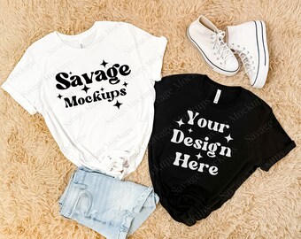 Bella Canvas 3001 Group Mockup | White and Black 3001 | White and Black Shirt Mockup | Black Bella Canvas Mockup | FlatLay Mockup