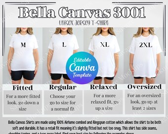 Bella Canvas 3001 Size Chart | Bella Canvas Size Chart | Size Chart Mockup | Tshirt Mockup | Oversized Size Chart Mockup | Size Guide Mockup