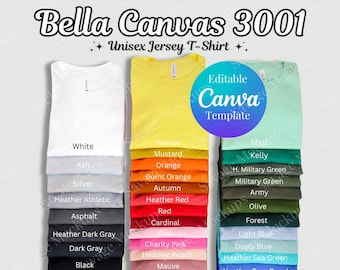 Bella Canvas 3001 Color Chart | Bella Canvas Color Chart | Bella Canvas 3001 Mockup | Group Shirt Mockup | Unisex Shirt Mockup