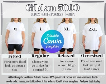 Gildan 5000 Size Chart | Gildan Size Chart | Size Chart Mockup | Tshirt Mockup | Oversized Size Chart Mockup | Unisex Shirt Mockup