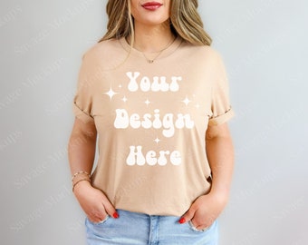 Maqueta Sand Dune Bella Canvas 3001 / Maqueta Bella Canvas / Camiseta Sand Dune Bella Canvas / Maqueta de camisa bronceada / Maqueta modelo