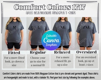 Comfort Colors 1717 Size Chart | C1717 Size Chart | Size Chart Mockup | Tshirt Mockup | Oversized Shirt Mockup | Unisex Shirt Mockup