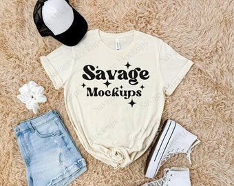 Natural Bella Canvas 3001 Mockup | Natural Tshirt Mockup | Natural 3001 Mockup | Bella Canvas FlatLay Mockup | Trendy Outfit mockup