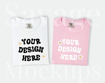 Comfort Colors Mockup  | White and Blossom Mockup| Folded Shirt Mockup | C1717 Group Mockup | Flat Lay Mockup | Tshirt Mockup
