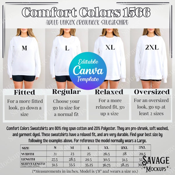 Comfort Colors 1566 Size Chart | Comfort Colors Sweatshirt Mockup | Size Chart Mockup | Sweatshirt Mockup | Size Guide Mockup