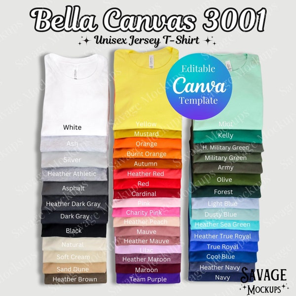 Bella Canvas 3001 Color Chart | Bella Canvas Color Chart | Bella Canvas 3001 Mockup | Group Shirt Mockup | Unisex Shirt Mockup