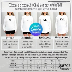 Comfort Colors 6014 Größentabelle | Comfort Colors 6014 Mockup | Größentabelle Mockup | Langarm Shirt Mockup | Size Guide Mockup