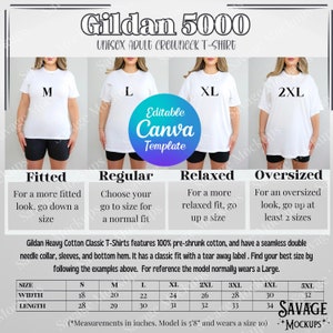 Gildan 5000 Größentabelle | Gildan Größentabelle | Größentabelle Mockup | Tshirt Mockup | Übergroße Größentabelle Mockup | Unisex Shirt Mockup
