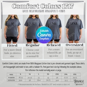 Comfort Colors 1717 Größentabelle | C1717 Größentabelle | Größentabelle Mockup | Tshirt Mockup | Übergroßes Shirt Mockup | Unisex Shirt Mockup