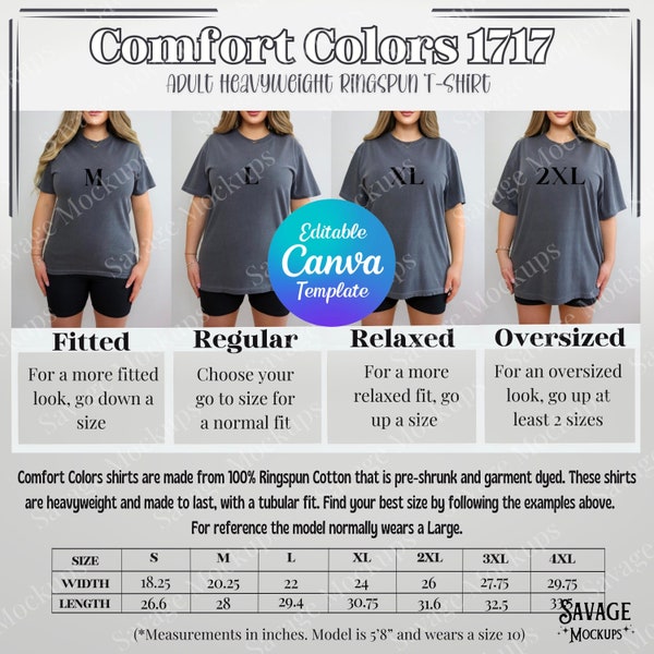 Comfort Colors 1717 Size Chart | C1717 Size Chart | Size Chart Mockup | Tshirt Mockup | Oversized Shirt Mockup | Unisex Shirt Mockup